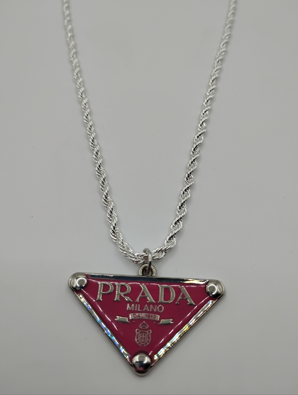 Prada Fushia Authentic Charm On A 925 Sterling Silver Rope Necklace - Picture 2 of 13
